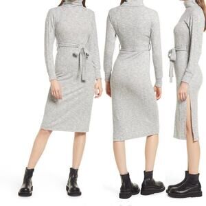 NWT Topshop Belted Turtleneck Long Sleeve Sweater Dress Gray Size 4